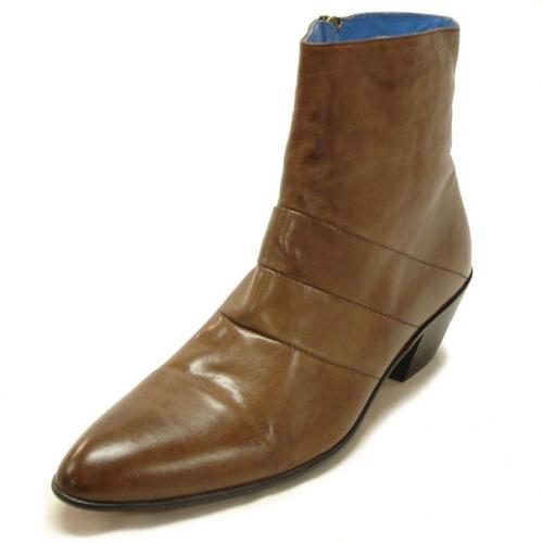 Fiesso Brown Genuine Leather Boots With Zipper On The Side FI6625